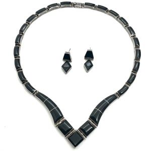Taxco Onyx Necklace and Earrings